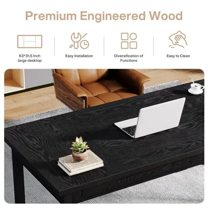 62.9 Inches Computer Desk, Large Executive Office Desk for Home Office