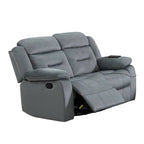 Manual Recliner Loveseat, Light Gray Velvet, Solid Wood, 60 Inch