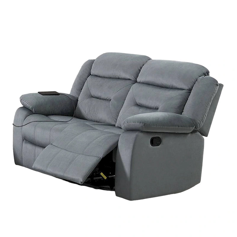 Manual Recliner Loveseat, Light Gray Velvet, Solid Wood, 60 Inch