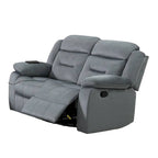 Manual Recliner Loveseat, Light Gray Velvet, Solid Wood, 60 Inch