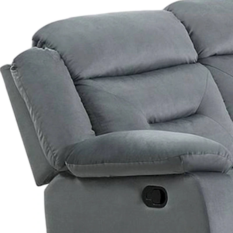 Manual Recliner Loveseat, Light Gray Velvet, Solid Wood, 60 Inch