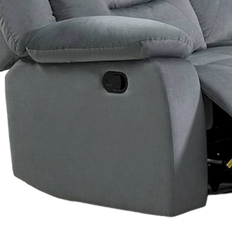 Manual Recliner Loveseat, Light Gray Velvet, Solid Wood, 60 Inch
