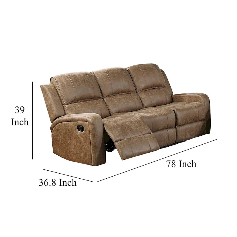 Charles Manual Recliner Sofa, Chestnut Brown Faux Leather, 78 Inch