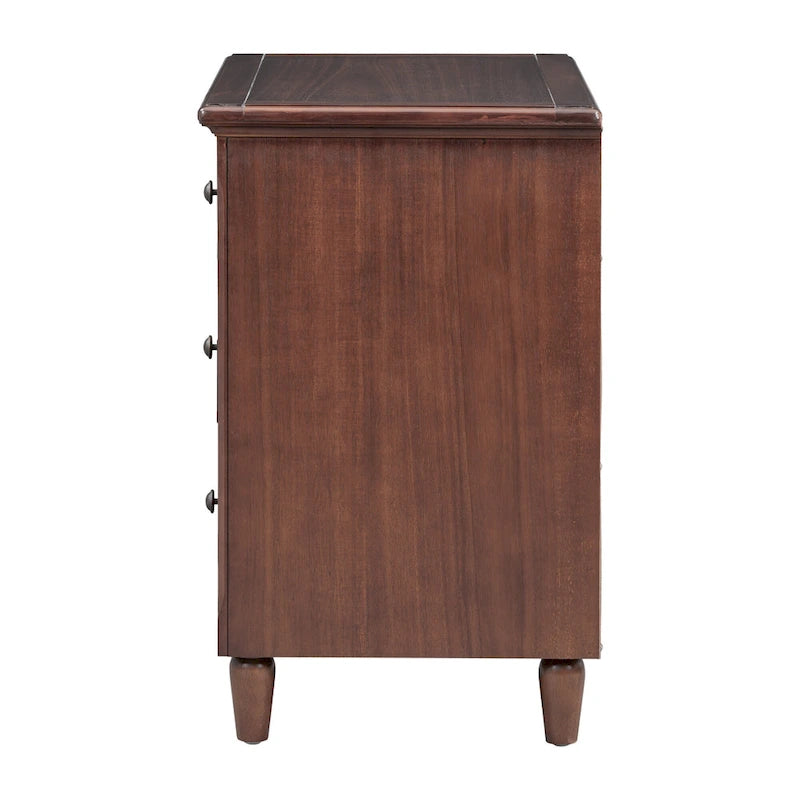 Mid-Century Modern Nightstand, Wooden Lockers with Metal Handle 3 Drawers, Entry Side Table with Solid Wood Legs