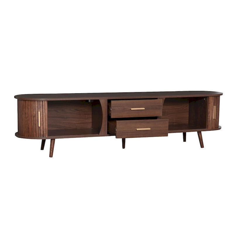 Mid-Century Modern TV Stand for 80 TV, Entertainment Center with Storage Media Console Table with 2 Drawers