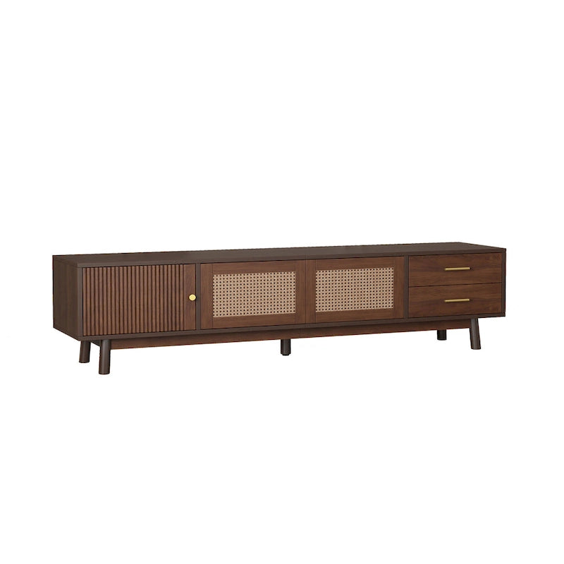 Mid-Century Modern TV Stand for 80 TV, Entertainment Center with Storage Media Console Table with 2 Drawers