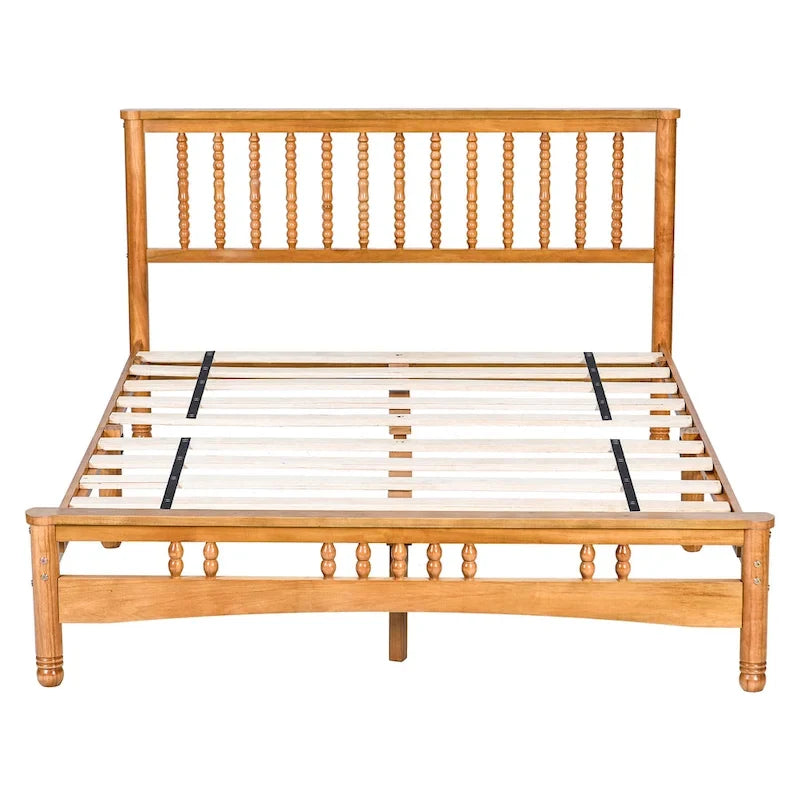 Oak Elegant Style Queen Size Wooden Platform Bed with Headboard for Bedroom