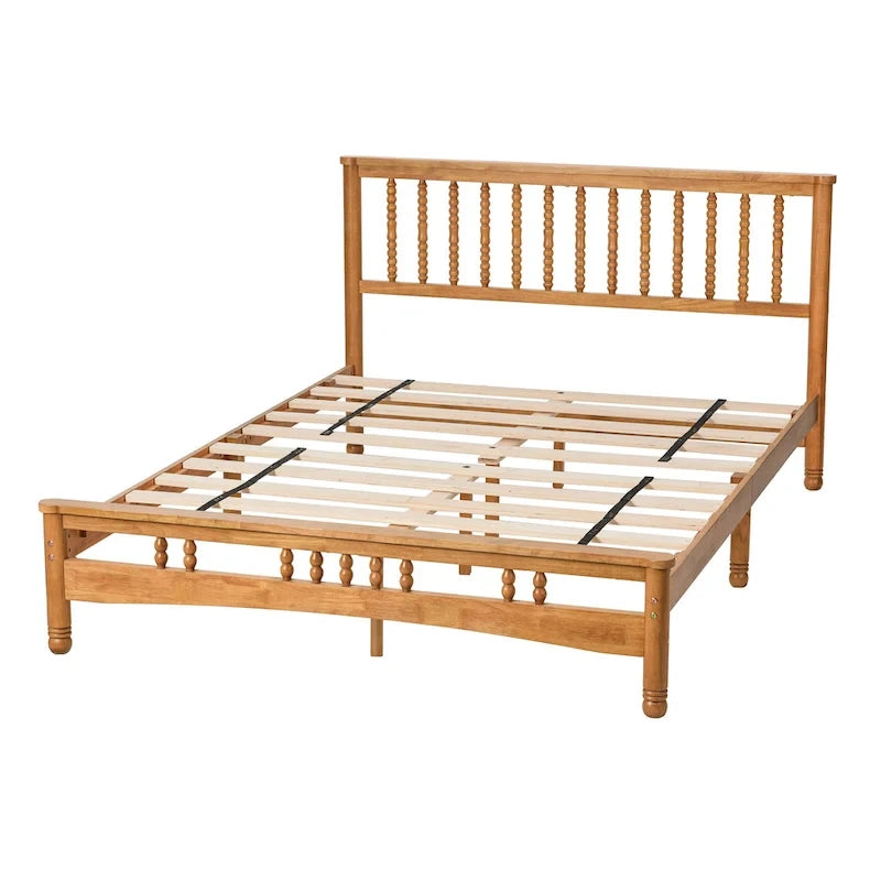 Oak Elegant Style Queen Size Wooden Platform Bed with Headboard for Bedroom