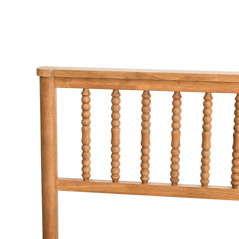 Oak Elegant Style Queen Size Wooden Platform Bed with Headboard for Bedroom