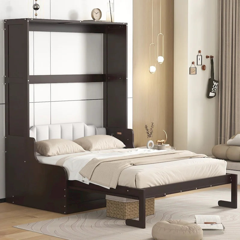 Espresso Queen Size Multi-function Murphy Bed with Cushion