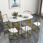 7-Piece Metal Frame Dining Table Set with Half-Round Table & 6 Chairs