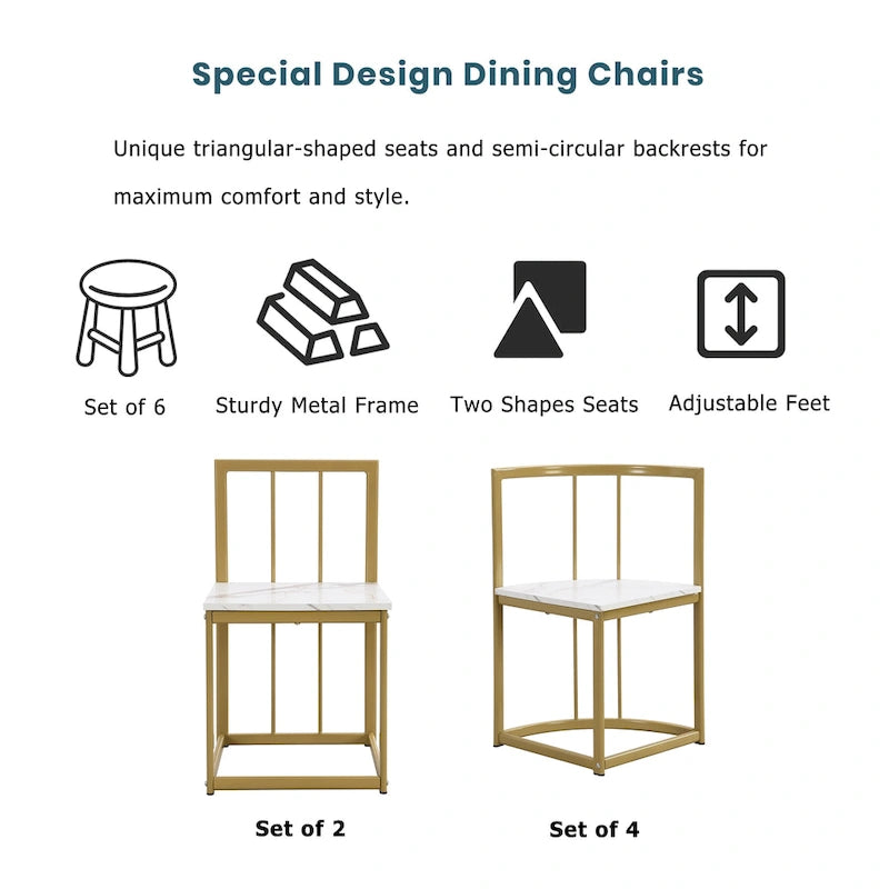 7-Piece Metal Frame Dining Table Set with Half-Round Table & 6 Chairs