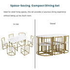7-Piece Metal Frame Dining Table Set with Half-Round Table & 6 Chairs