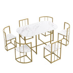 7-Piece Metal Frame Dining Table Set with Half-Round Table & 6 Chairs