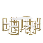 7-Piece Metal Frame Dining Table Set with Half-Round Table & 6 Chairs