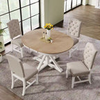 Retro 5-Piece Wooden Dining Table Set with Extendable Round Table & 4 Chairs