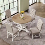 Retro 5-Piece Wooden Dining Table Set with Extendable Round Table & 4 Chairs