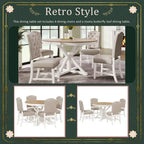 Retro 5-Piece Wooden Dining Table Set with Extendable Round Table & 4 Chairs