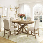 Retro 5-Piece Wooden Dining Table Set with Extendable Round Table & 4 Chairs