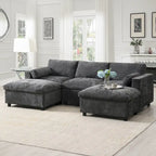 86.5 Chenille Modular Sofa with Storage Pockets, Movable Ottomans