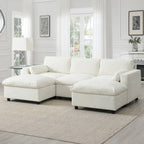 86.5 Chenille Modular Sofa with Storage Pockets, Movable Ottomans