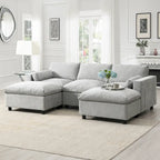 86.5 Chenille Modular Sofa with Storage Pockets, Movable Ottomans
