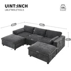 86.5 Chenille Modular Sofa with Storage Pockets, Movable Ottomans