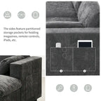 86.5 Chenille Modular Sofa with Storage Pockets, Movable Ottomans