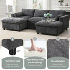 86.5 Chenille Modular Sofa with Storage Pockets, Movable Ottomans