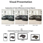 86.5 Chenille Modular Sofa with Storage Pockets, Movable Ottomans