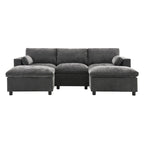 86.5 Chenille Modular Sofa with Storage Pockets, Movable Ottomans