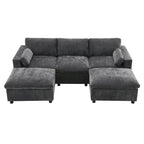 86.5 Chenille Modular Sofa with Storage Pockets, Movable Ottomans