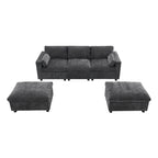 86.5 Chenille Modular Sofa with Storage Pockets, Movable Ottomans