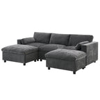 86.5 Chenille Modular Sofa with Storage Pockets, Movable Ottomans