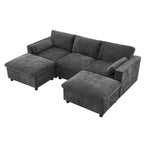86.5 Chenille Modular Sofa with Storage Pockets, Movable Ottomans