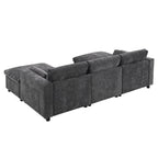 86.5 Chenille Modular Sofa with Storage Pockets, Movable Ottomans