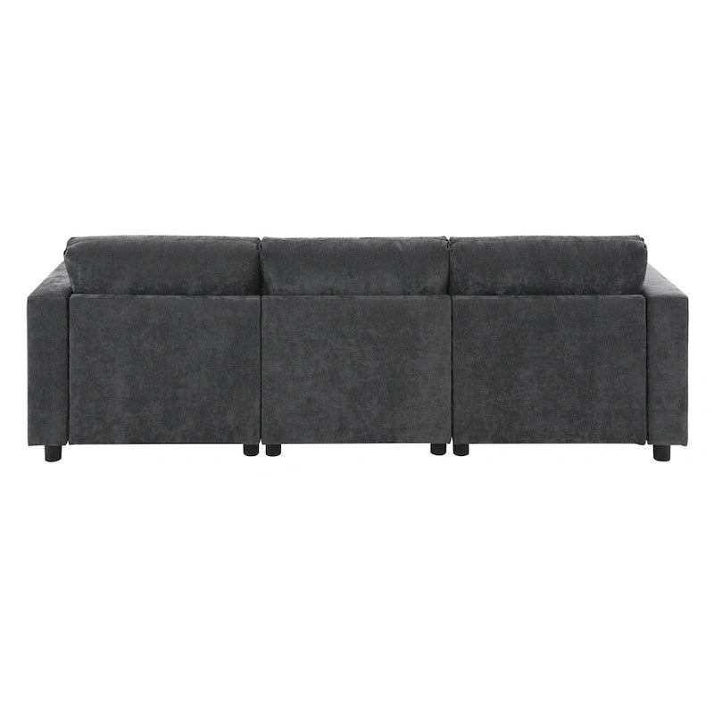 86.5 Chenille Modular Sofa with Storage Pockets, Movable Ottomans