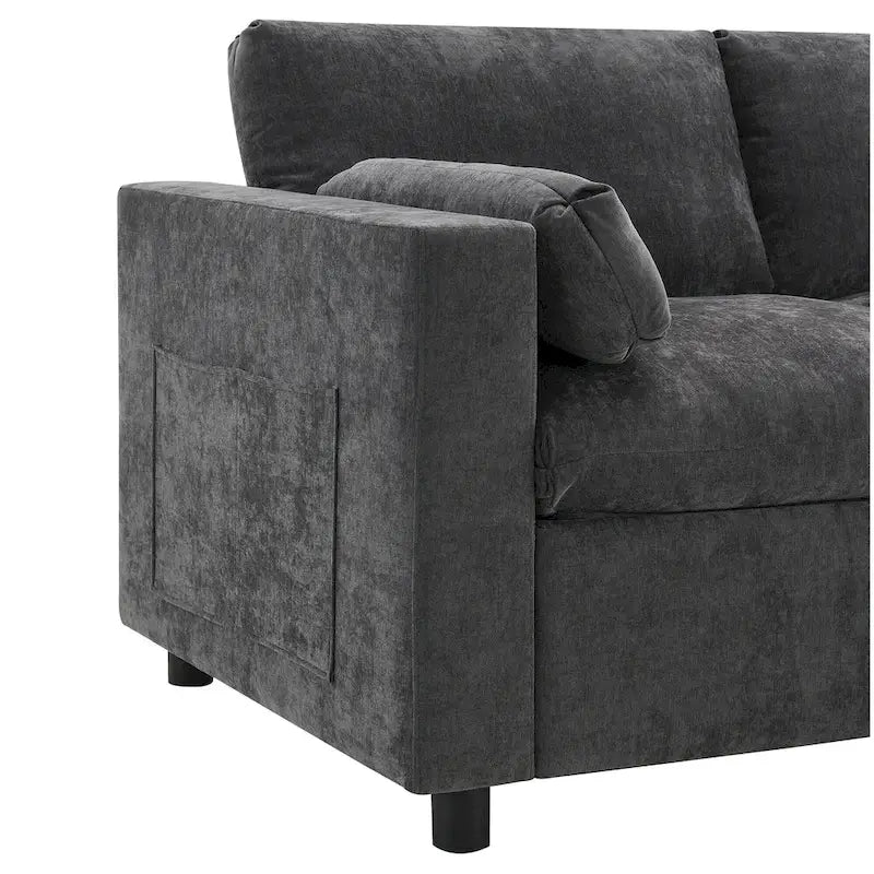 86.5 Chenille Modular Sofa with Storage Pockets, Movable Ottomans