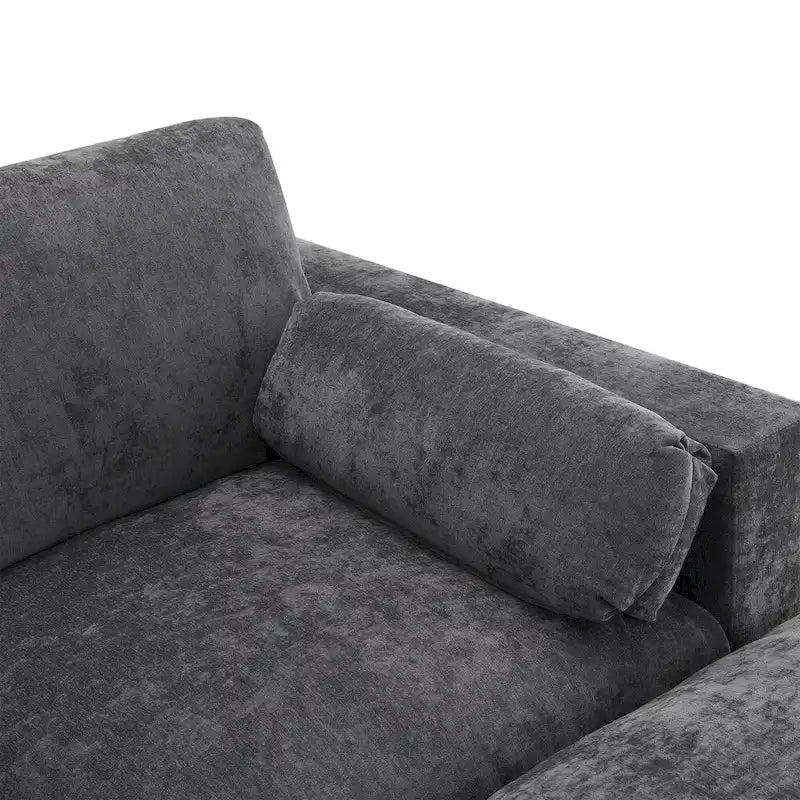 86.5 Chenille Modular Sofa with Storage Pockets, Movable Ottomans