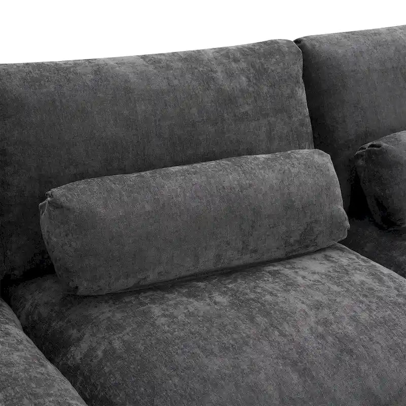 86.5 Chenille Modular Sofa with Storage Pockets, Movable Ottomans