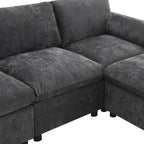 86.5 Chenille Modular Sofa with Storage Pockets, Movable Ottomans