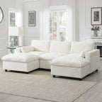 86.5 Chenille Modular Sofa with Storage Pockets, Movable Ottomans
