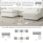 86.5 Chenille Modular Sofa with Storage Pockets, Movable Ottomans