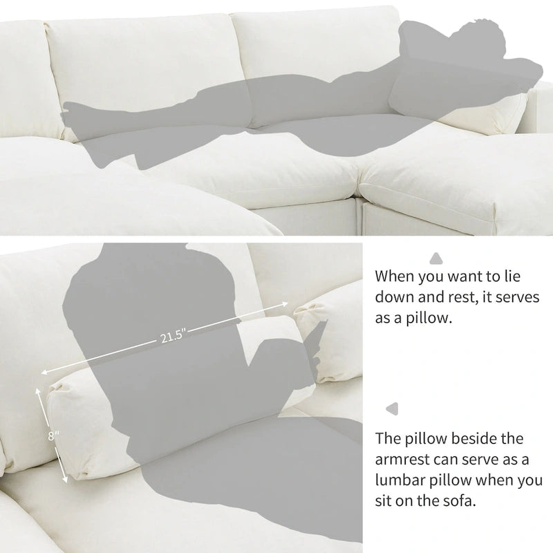 86.5 Chenille Modular Sofa with Storage Pockets, Movable Ottomans