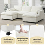 86.5 Chenille Modular Sofa with Storage Pockets, Movable Ottomans