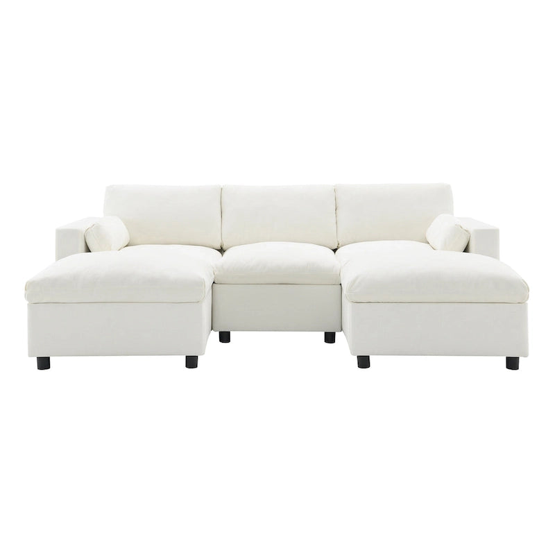 86.5 Chenille Modular Sofa with Storage Pockets, Movable Ottomans