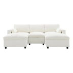 86.5 Chenille Modular Sofa with Storage Pockets, Movable Ottomans