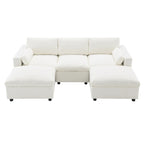 86.5 Chenille Modular Sofa with Storage Pockets, Movable Ottomans