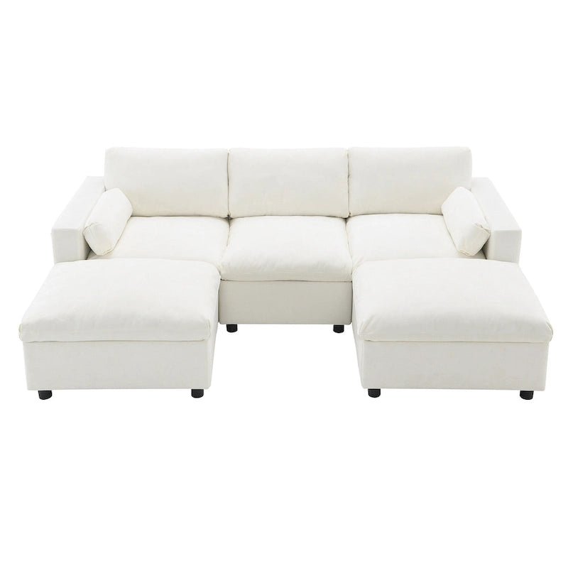 86.5 Chenille Modular Sofa with Storage Pockets, Movable Ottomans
