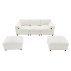 86.5 Chenille Modular Sofa with Storage Pockets, Movable Ottomans